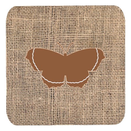 CAROLINES TREASURES Butterfly Burlap And Brown Foam Coasters- Set of 4 BB1037-BL-BN-FC